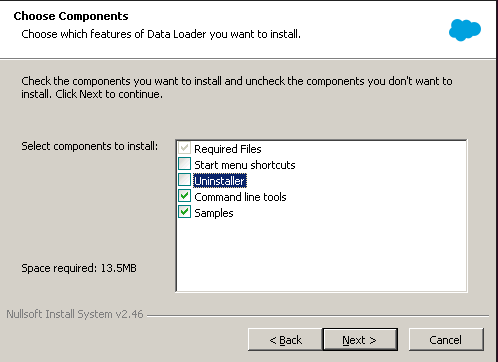 Salesforce Data Loader Installation Wizard: Select packages