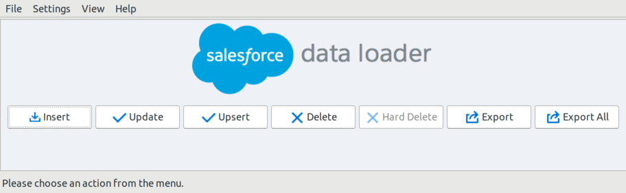 Salesforce Data Loader GUI: Start screen